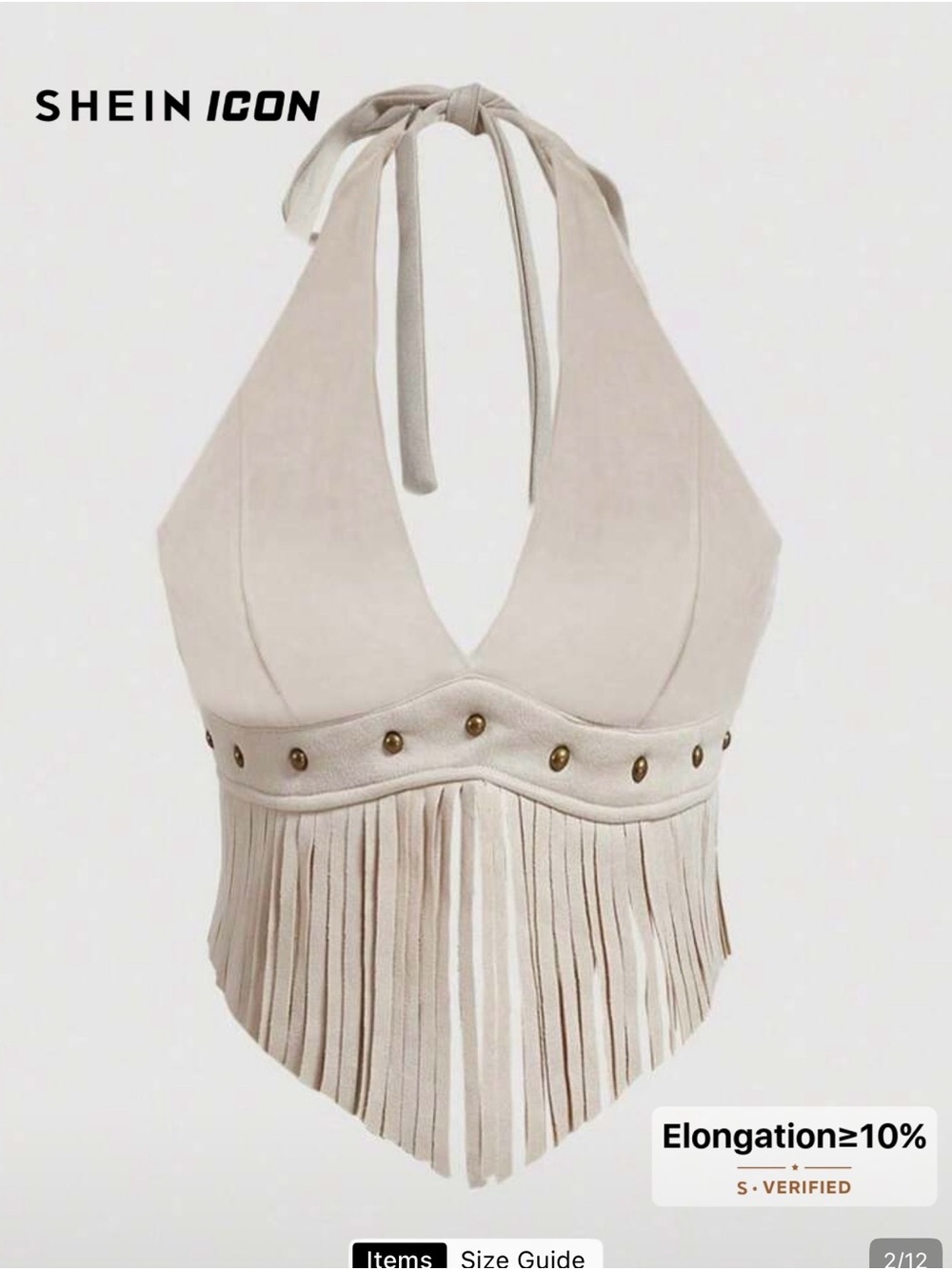SHEIN Beige Studded Fringe Halter Camisole